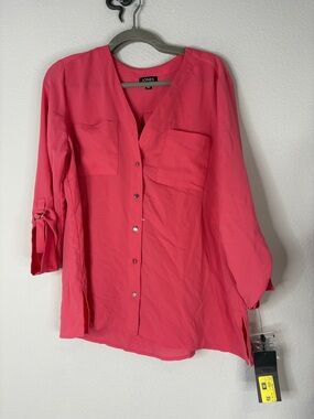 NWT Jones New York Coral Pink Button-Front Tunic Blouse